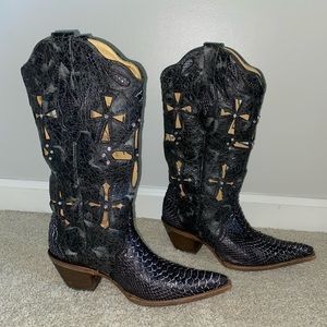 Corral Black Real Python Cowgirl Boots w/ Cutouts